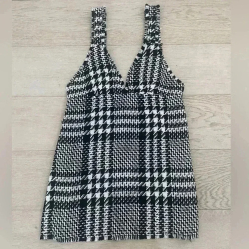 Zara Textured Tweed Houndstooth Pinafore Dress size XS